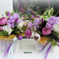 Дървена, бяла кашпа с цветя, снимка 6 - Подаръци за рожден ден - 37092937