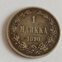 Рядка сребърна монета 1 MARKKA 1890 година Александър трети - 88241, снимка 2 - Нумизматика и бонистика - 32716965