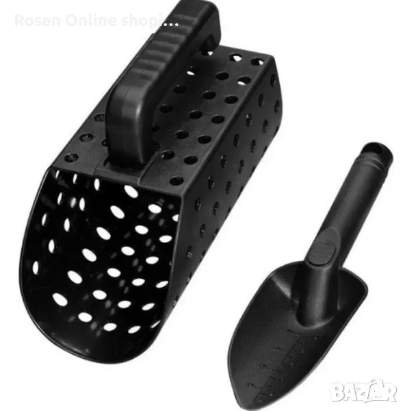 Аксесоари за металдетектор за плажа,лопатка и сито, черни, снимка 1