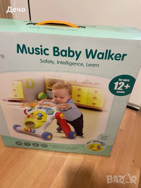 Музикална игра колело количка за бутане и помощ за прохождане тип проходилка, снимка 1