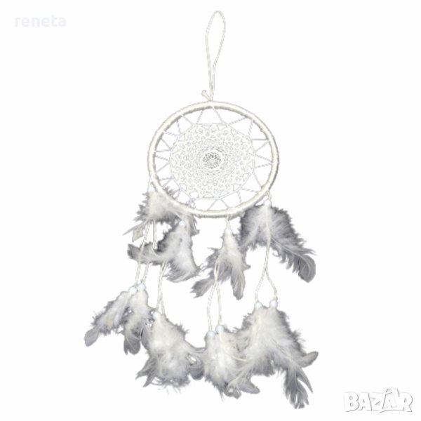 Капан за сънища Ahelos, Кръгъл, Плетен, Бял, 13 см, снимка 1