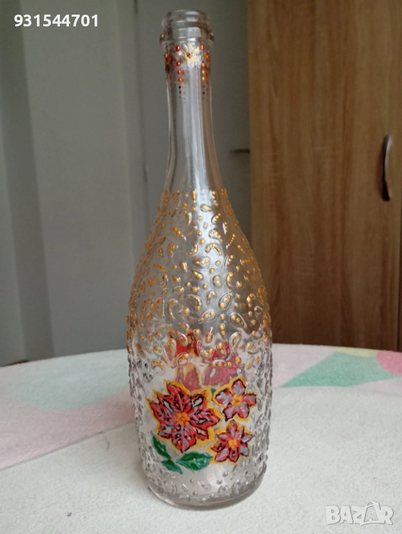 Ръчно изрисувано шише-ваза уникат , снимка 1