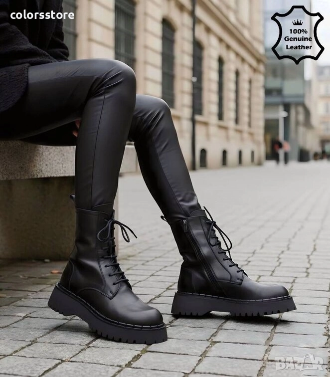 Равни боти - черна ЕСТЕСТВЕНА кожа - 5309 , снимка 1