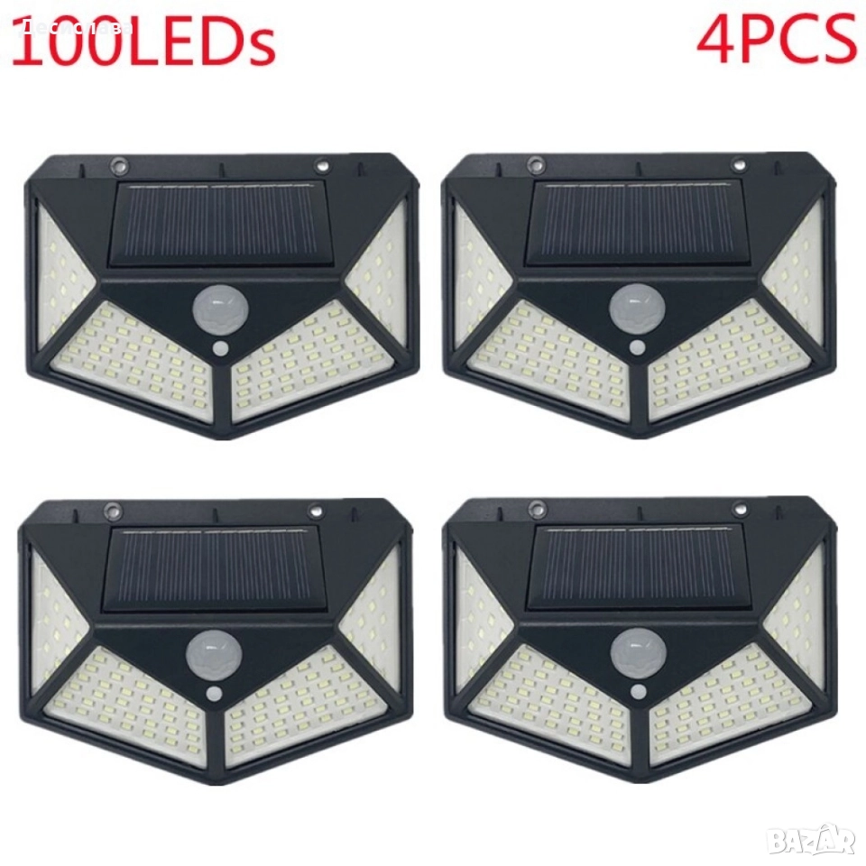 Промоция - 4 Броя Водоустойчиви Соларни лампи 100LED "Датчик за движение, снимка 1
