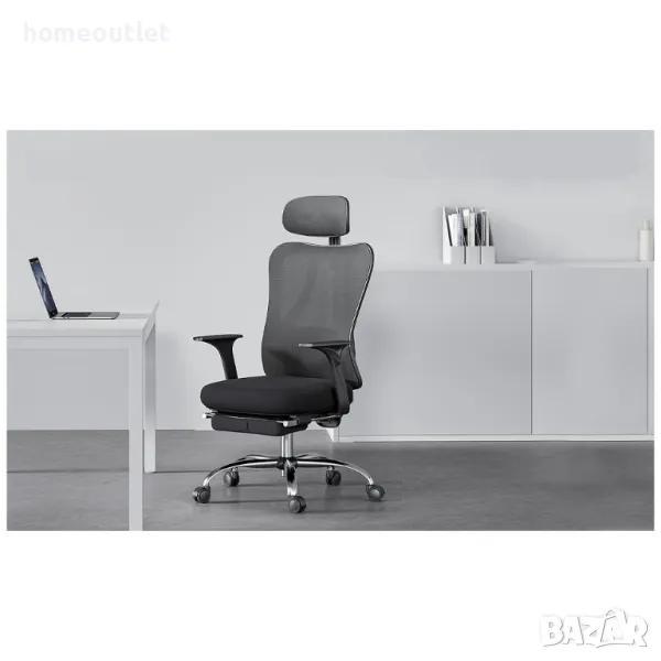 ПРОМОЦИЯ Ергономичен офис стол в черно с регулируема облегалка HBADA E101BMA-EU, снимка 1