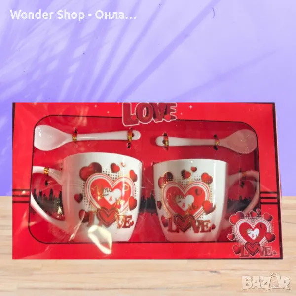 ☕ Керамичен комплект от 2 чаши с лъжички – Идеалният подарък за любим човек ☕, снимка 1