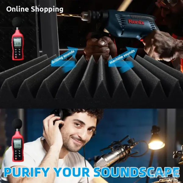 Акустични Панели за шумоизолация и звукоизолация, 12 броя, огнеупорни, снимка 1