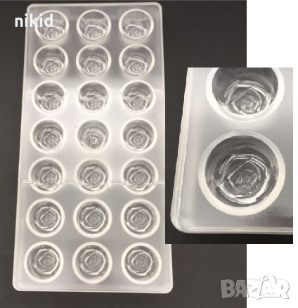 21 бр 3d роза обли пластмасова форма Поликарбонатна отливка калъп за Шоколадови бонбони пралини, снимка 1