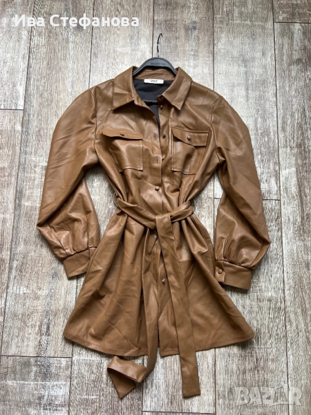 Ново кафяво елегантно кожено сако тип риза , снимка 1