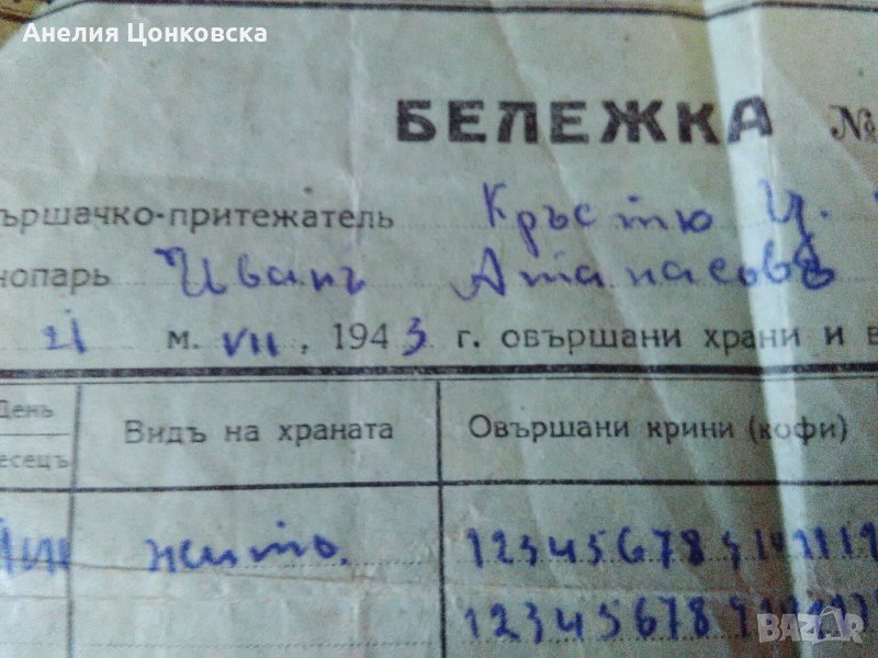 Бележка Дирекция"ХРАНОИЗНОСЪ"1943 г., снимка 1