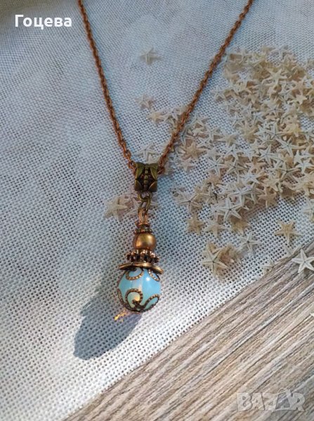 Красиво Викторианско колие със скъпоценен камък Опал и изящни медни орнаменти, снимка 1