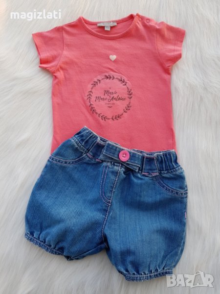 Къси дънкови панталони и тениска 9-12 месеца, снимка 1