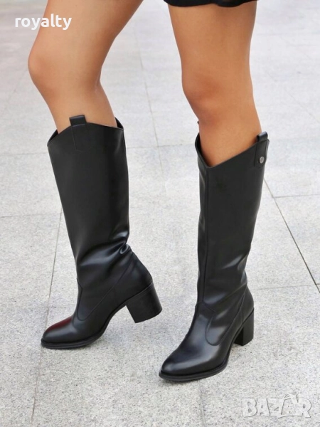 Ботуши на ток - черна кожа, снимка 1