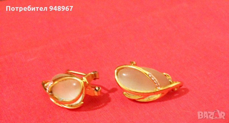  обеци с опал в златисто, обеци с цирконии в розово, снимка 1