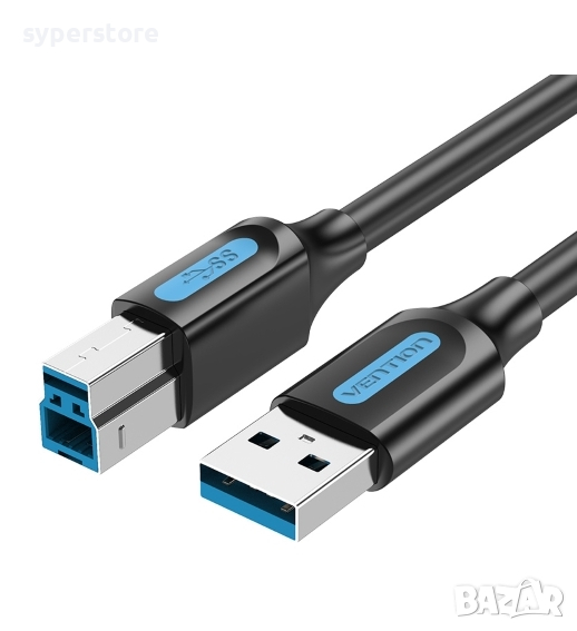Кабел USB3.0 Мъжко към USB Type B Мъжко 1.5m Черен 5Gb/s Vention COOBG Cable USB - USB Type B M/M, снимка 1