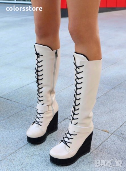 Ботуши на платформа - бежов лак - 1905, снимка 1