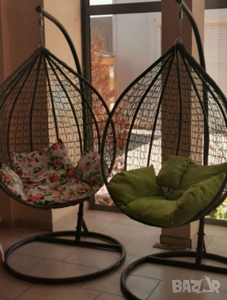 Ратанова Люлка Градинска Водоустойчива MORRIS Тип Яйце Сив три цвята възглавници по избор ПРОМОЦИЯ, снимка 1