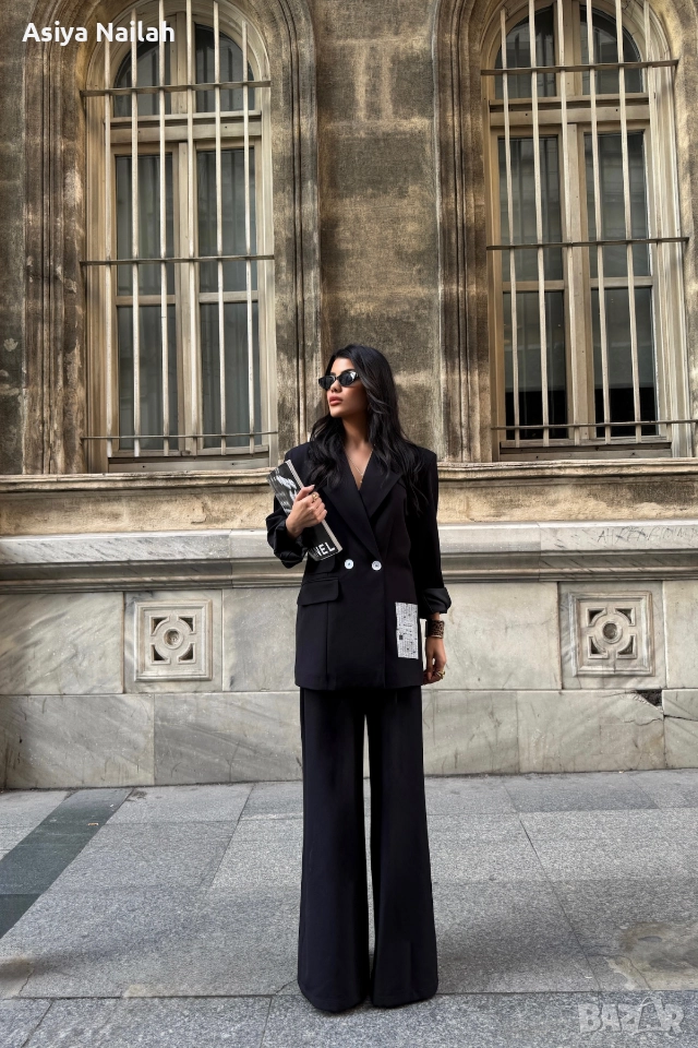 Дамски елегантен костюм – сако и широк панталон, снимка 1