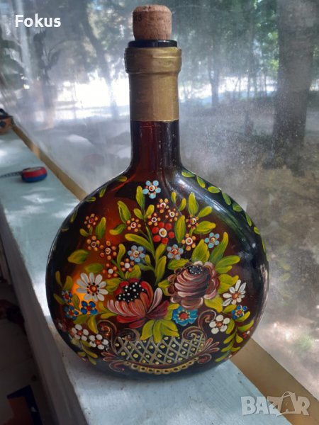 Ръчно рисувана гояма стъклена бутилка бъклица павур, снимка 1