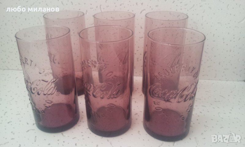 Стъклени чаши Кока Кола от един цвят прозрачно лила 6 бр, снимка 1