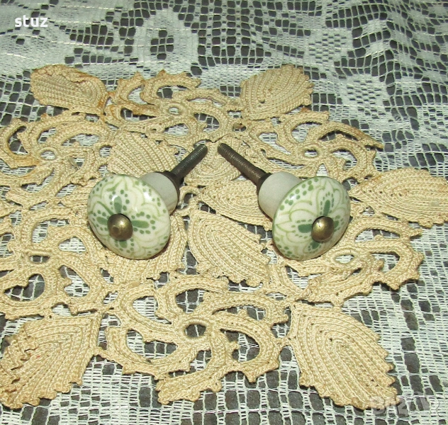 Антикварни порцеланови дръжки за врати, чекмеджета, сет 2бр., снимка 1