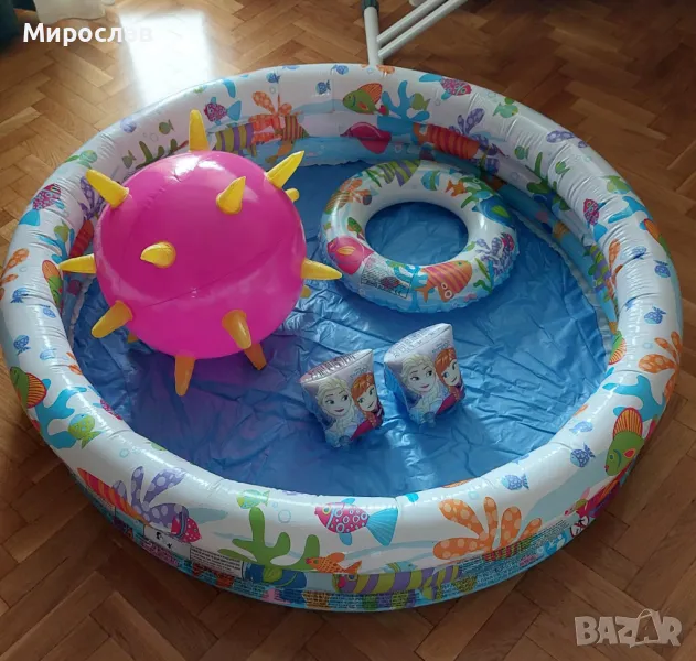Детски надуваем басейн, пояс, топка и плавници, снимка 1