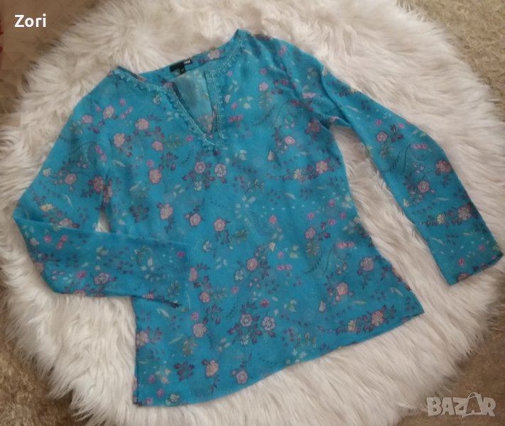 КРАСИВА синя риза на цветчета в бохо стил - шифон, снимка 1