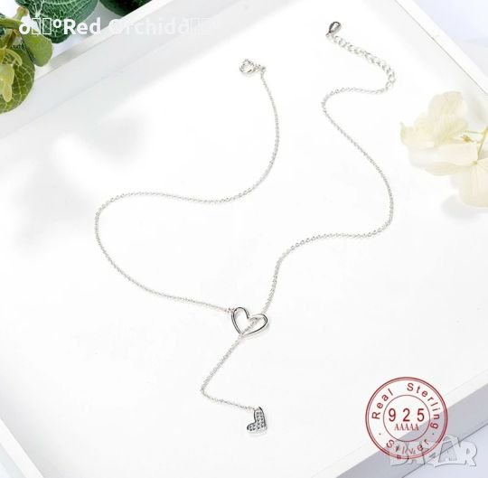 Ново дамско елегантно сребърно колие s925 " Сърца ", снимка 1