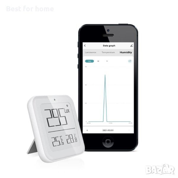 Smart Интелигентен Детектор за температура,влажност и осветление, снимка 1