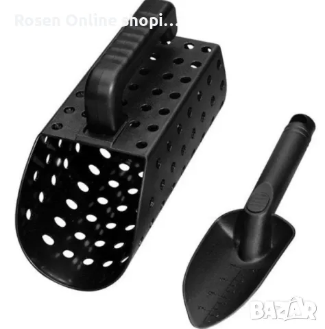 Аксесоари за металдетектор за плажа,лопатка и сито, черни