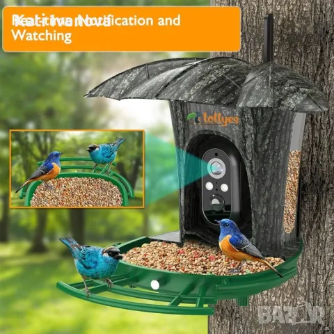 Lollyes  Smart хранилка за птици с камера,  соларна, интелигентен изкуствен интелект  1080P HD AI , снимка 2 - За птици - 47880279
