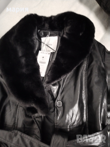 Нов кожен шлифер Bershka с ревери от изкуствен косъм, снимка 4 - Палта, манта - 44868645