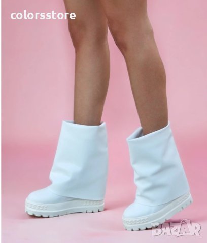 Боти на платформа - бяла кожа - BP22, снимка 2 - Дамски боти - 38374599