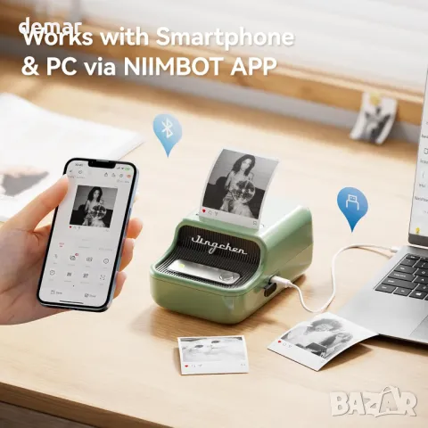 NIIMBOT B21 Pro термопринтер за етикети, 1 пакет 50x30 мм бели етикети, iOS и Android, зелен, снимка 2 - Принтери, копири, скенери - 50274183