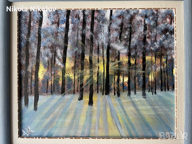 Авторска Картина. Зима в гората, снимка 3 - Картини - 39736765