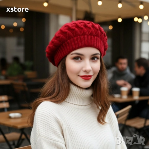 Модерен дамски барет за зимата – Удобство и френски стил, снимка 4 - Шапки - 52754787