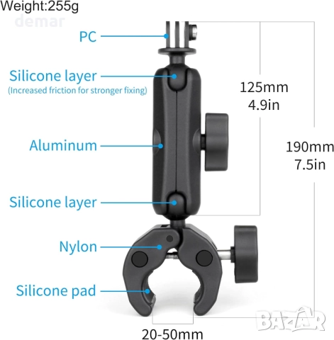 SOONSUN Супер скоба за закрепване с двойни 360° сферични глави и държач за телефон, снимка 2 - Селфи стикове, аксесоари - 51718600