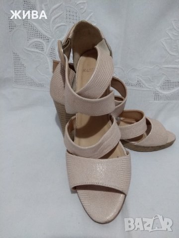 MANFIELD - ЕСТЕСТВЕНА КОЖА - елегантни сандали, широки каишки, цвят бежов