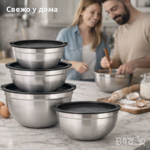 Комплект купи от неръждаема стомана 18/10 с капаци – 10 части, матово покритие, снимка 3 - Кутии за храна - 53466219