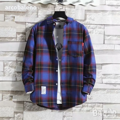 Тънка мъжка карирана риза с дълъг ръкав, 14цвята , снимка 11 - Ризи - 51767465