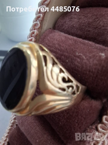 ЗЛАТЕН МЪЖКИ ПРЪСТЕН С ЧЕРЕН КАМЪК , снимка 4 - Пръстени - 51025216