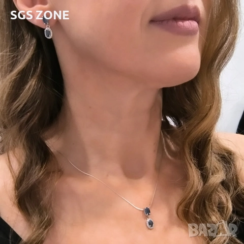 сребърни обеци с изумруди, рубини и сапфири, снимка 4 - Обеци - 51758406