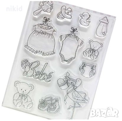 Бебешки боди щъркел биберон мече силиконов гумен печат декор бисквитки фондан Scrapbooking