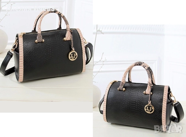 Дамска чанта с декорация от бяла змийска кожа, снимка 5 - Чанти - 51741604