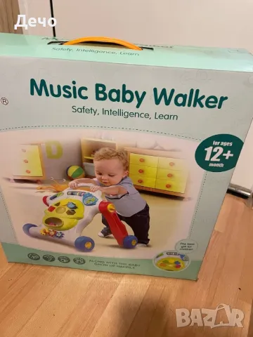 Музикална игра колело количка за бутане и помощ за прохождане тип проходилка