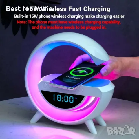 Радио часовник. лампа, блутуут и безжично зарядно BT-3401, снимка 6 - Настолни лампи - 48751508