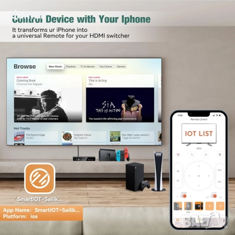 HDMI 2.1 превключвател 3 входа 1 изход с дистанционно, 4K 120Hz, снимка 4 - Стойки, 3D очила, аксесоари - 51765659