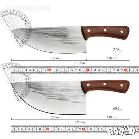 Широк кухненски нож / сатър 195х310 мм ръчно кован, снимка 3 - Ножове - 50553394