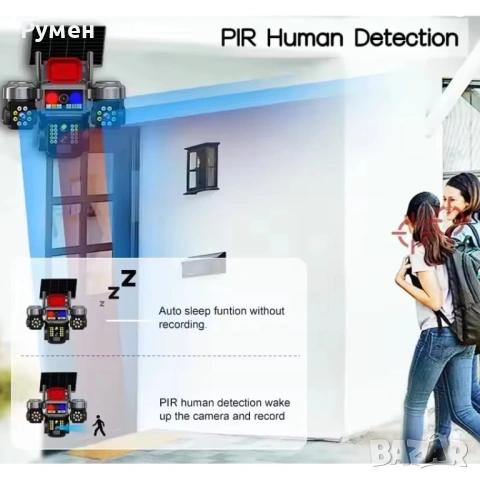 Соларна охранителна камера Sunvision – 16 MP, 3 обектива, аларма  ,  Wi-Fi , модел 28-80, снимка 5 - Камери - 53106560