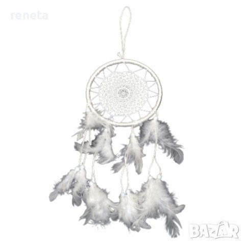 Капан за сънища Ahelos, Кръгъл, Плетен, Бял, 13 см, снимка 1